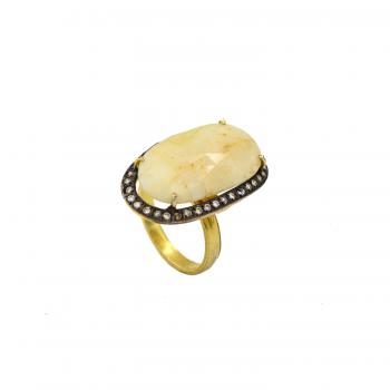  Natural Sapphire and CZ Seated Two-Tone Plated Ring | 